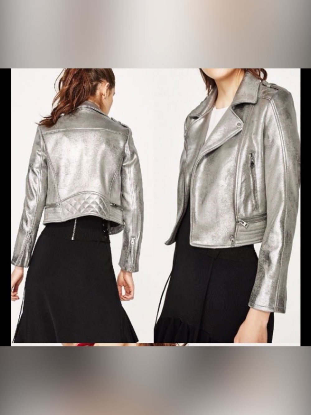 Zara Metallic Silver Moto Jacket -Women's Stylish Biker Coat size M